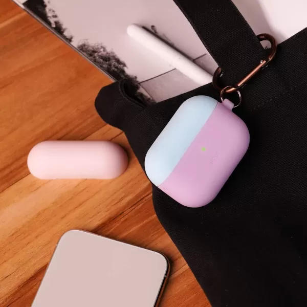 elago Duo AirPods Pro Case with Keychain Designed for Apple AirPods Pro Case Cover 2 Caps  1 Body Front LED Visible  Classic White Peach  Pastel Green Lovely Pink Pastel Blue  Lavender