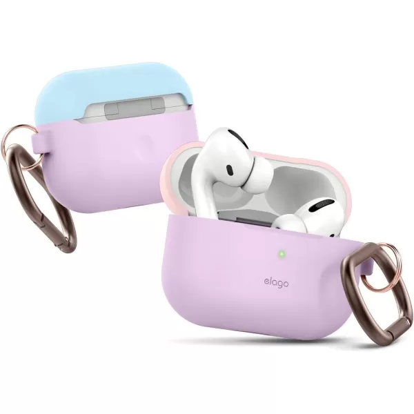 elago Duo AirPods Pro Case with Keychain Designed for Apple AirPods Pro Case Cover 2 Caps  1 Body Front LED Visible  Classic White Peach  Pastel Green Lovely Pink Pastel Blue  Lavender