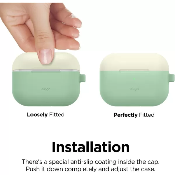 elago Duo AirPods Pro Case with Keychain Designed for Apple AirPods Pro Case Cover 2 Caps  1 Body Front LED Visible  Classic White Peach  Pastel Green Classic White Peach  Pastel Green