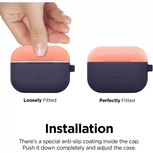 elago Duo AirPods Pro Case with Keychain Designed for Apple AirPods Pro Case Cover 2 Caps  1 Body Front LED Visible  Classic White Peach  Pastel Green Peach Medium Grey  Jean Indigo