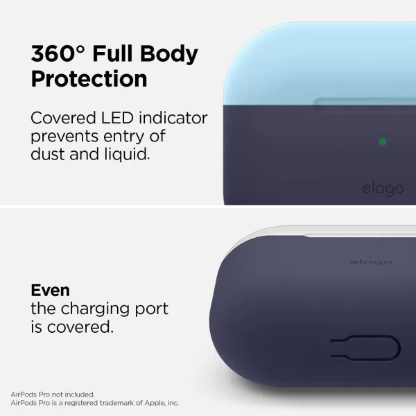 elago Duo AirPods Pro Case with Keychain Designed for Apple AirPods Pro Case Cover 2 Caps  1 Body Front LED Visible  Classic White Peach  Pastel Green Pastel Blue Nightglow Blue  Jean Indigo