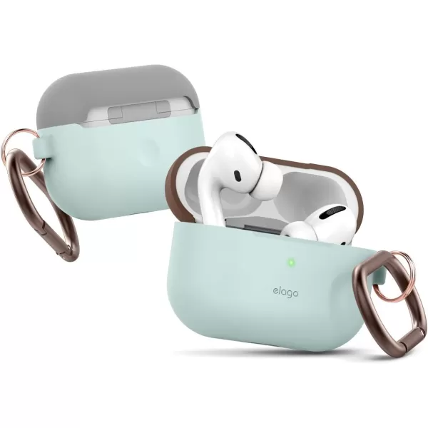 elago Duo AirPods Pro Case with Keychain Designed for Apple AirPods Pro Case Cover 2 Caps  1 Body Front LED Visible  Classic White Peach  Pastel Green Dark Brown Medium Grey  Baby Mint