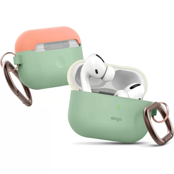 elago Duo AirPods Pro Case with Keychain Designed for Apple AirPods Pro Case Cover 2 Caps  1 Body Front LED Visible  Classic White Peach  Pastel Green Classic White Peach  Pastel Green