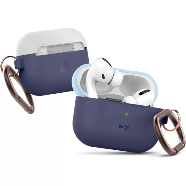 elago Duo AirPods Pro Case with Keychain Designed for Apple AirPods Pro Case Cover 2 Caps  1 Body Front LED Visible  Classic White Peach  Pastel Green Pastel Blue Nightglow Blue  Jean Indigo