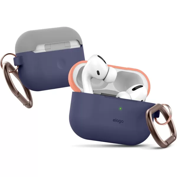 elago Duo AirPods Pro Case with Keychain Designed for Apple AirPods Pro Case Cover 2 Caps  1 Body Front LED Visible  Classic White Peach  Pastel Green Peach Medium Grey  Jean Indigo