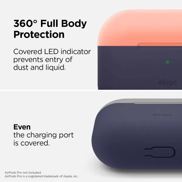 elago Duo AirPods Pro Case with Keychain Designed for Apple AirPods Pro Case Cover 2 Caps  1 Body Front LED Visible  Classic White Peach  Pastel Green Peach Medium Grey  Jean Indigo