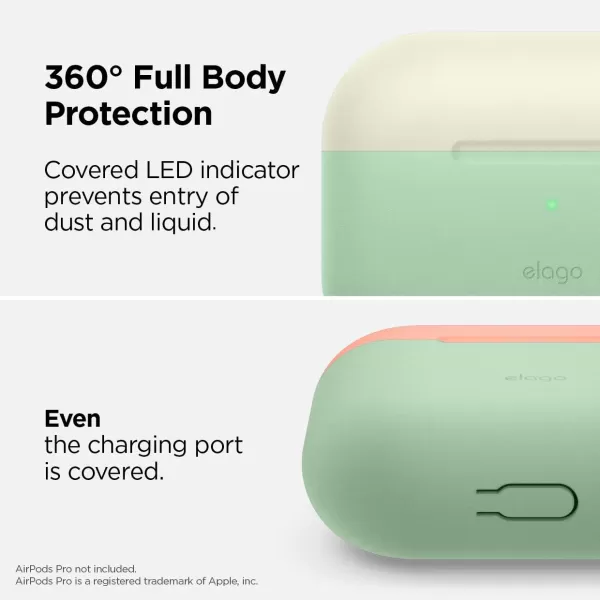 elago Duo AirPods Pro Case with Keychain Designed for Apple AirPods Pro Case Cover 2 Caps  1 Body Front LED Visible  Classic White Peach  Pastel Green Classic White Peach  Pastel Green