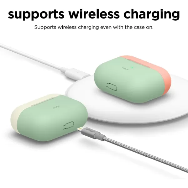 elago Duo Case Compatible with AirPods Pro Case 2 Caps  1 Body Supports Wireless Charging Peach Medium Grey  Jean Indigo Top  Classic White PeachBottom  Pastel Green