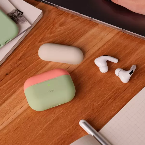 elago Duo Case Compatible with AirPods Pro Case 2 Caps  1 Body Supports Wireless Charging Peach Medium Grey  Jean Indigo Top  Classic White PeachBottom  Pastel Green