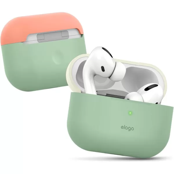 elago Duo Case Compatible with AirPods Pro Case 2 Caps  1 Body Supports Wireless Charging Peach Medium Grey  Jean Indigo Top  Classic White PeachBottom  Pastel Green