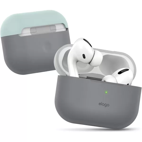 elago Duo Case Compatible with AirPods Pro Case 2 Caps  1 Body Supports Wireless Charging Peach Medium Grey  Jean Indigo Top  Light Grey Baby MintBottom  Dark Grey Translucent