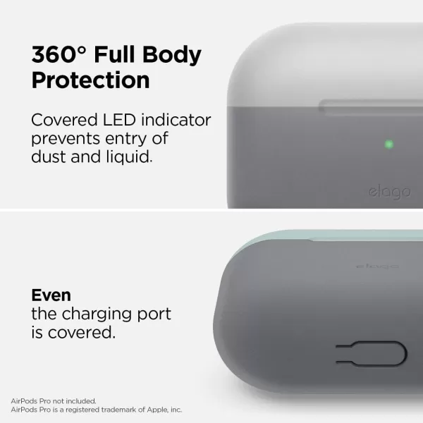 elago Duo Case Compatible with AirPods Pro Case 2 Caps  1 Body Supports Wireless Charging Peach Medium Grey  Jean Indigo Top  Light Grey Baby MintBottom  Dark Grey Translucent