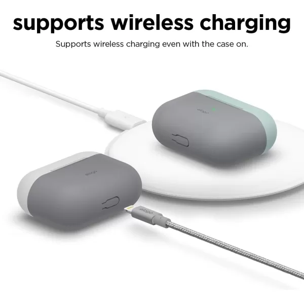 elago Duo Case Compatible with AirPods Pro Case 2 Caps  1 Body Supports Wireless Charging Peach Medium Grey  Jean Indigo Top  Light Grey Baby MintBottom  Dark Grey Translucent