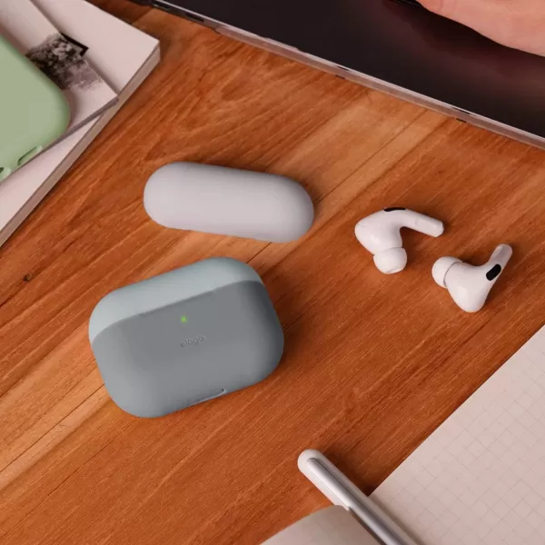 elago Duo Case Compatible with AirPods Pro Case 2 Caps  1 Body Supports Wireless Charging Peach Medium Grey  Jean Indigo Top  Light Grey Baby MintBottom  Dark Grey Translucent