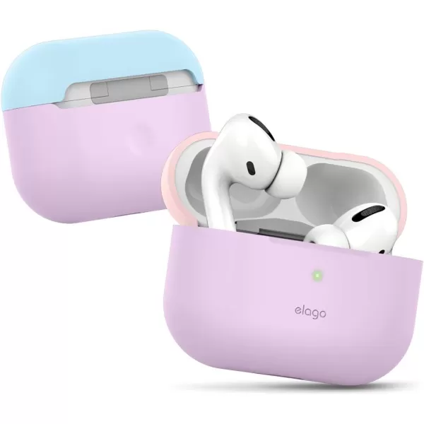 elago Duo Case Compatible with AirPods Pro Case 2 Caps  1 Body Supports Wireless Charging Peach Medium Grey  Jean Indigo Top  Lovely Pink Pastel BlueBottom  Lavender