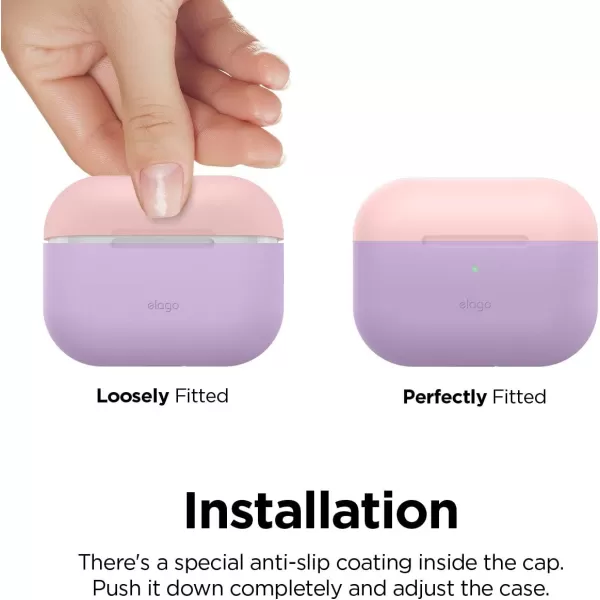 elago Duo Case Compatible with AirPods Pro Case 2 Caps  1 Body Supports Wireless Charging Peach Medium Grey  Jean Indigo Top  Lovely Pink Pastel BlueBottom  Lavender