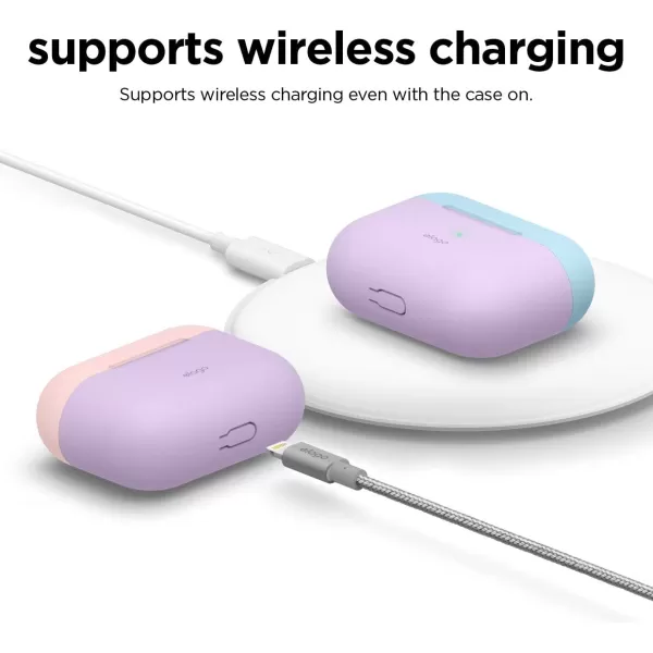 elago Duo Case Compatible with AirPods Pro Case 2 Caps  1 Body Supports Wireless Charging Peach Medium Grey  Jean Indigo Top  Lovely Pink Pastel BlueBottom  Lavender