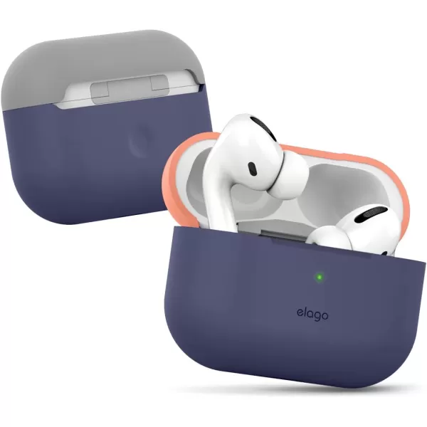 elago Duo Case Compatible with AirPods Pro Case 2 Caps  1 Body Supports Wireless Charging Peach Medium Grey  Jean Indigo Top  Peach Medium GreyBottom  Jean Indigo