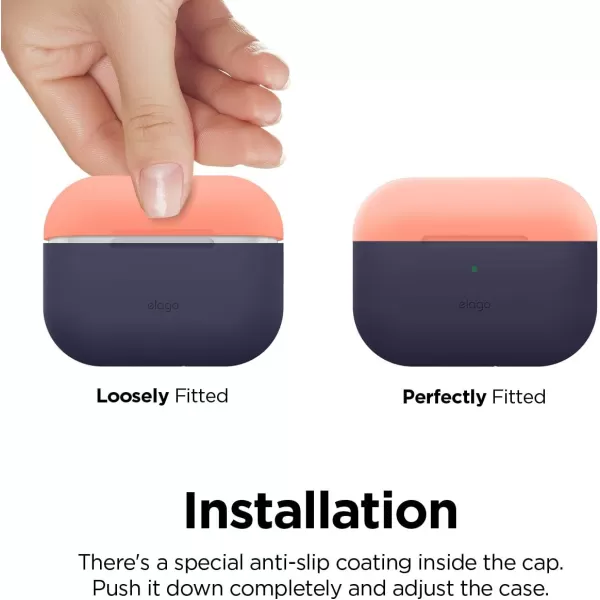 elago Duo Case Compatible with AirPods Pro Case 2 Caps  1 Body Supports Wireless Charging Peach Medium Grey  Jean Indigo Top  Peach Medium GreyBottom  Jean Indigo