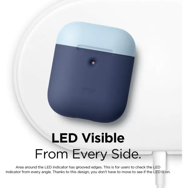 elago Duo Case Compatible with Apple AirPods 2 Wireless Charging Case Front LED Visible AntiSlip Coating Inside BodyJean IndigoTopPeach Medium GreyBodyJean Indigo  TopPastel Blue Italian Rose