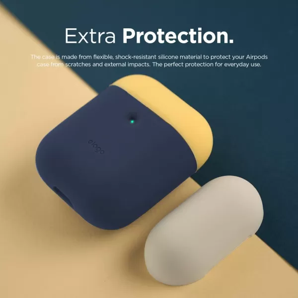 elago Duo Case Compatible with Apple AirPods 2 Wireless Charging Case Front LED Visible AntiSlip Coating Inside BodyJean IndigoTopPeach Medium GreyBodyJean Indigo  TopClassic White Yellow