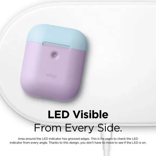 elago Duo Case Compatible with Apple AirPods 2 Wireless Charging Case Front LED Visible AntiSlip Coating Inside BodyJean IndigoTopPeach Medium GreyBodyLavender  TopPastel Blue Lovely Pink