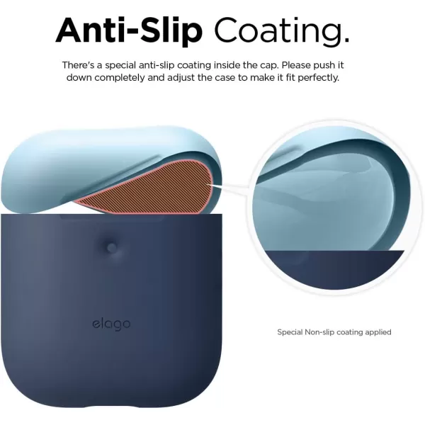 elago Duo Case Compatible with Apple AirPods 2 Wireless Charging Case Front LED Visible AntiSlip Coating Inside BodyJean IndigoTopPeach Medium GreyBodyJean Indigo  TopPastel Blue Italian Rose