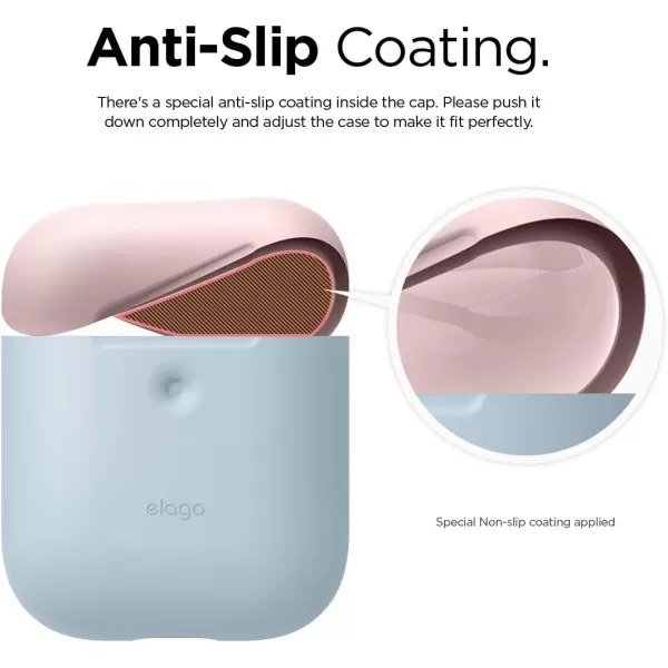 elago Duo Case Compatible with Apple AirPods 2 Wireless Charging Case Front LED Visible AntiSlip Coating Inside BodyJean IndigoTopPeach Medium GreyBodyPastel Blue  TopPink White