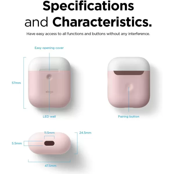 elago Duo Case Compatible with Apple AirPods 2 Wireless Charging Case Front LED Visible AntiSlip Coating Inside BodyJean IndigoTopPeach Medium GreyBodyPink  TopWhite Pastel Blue