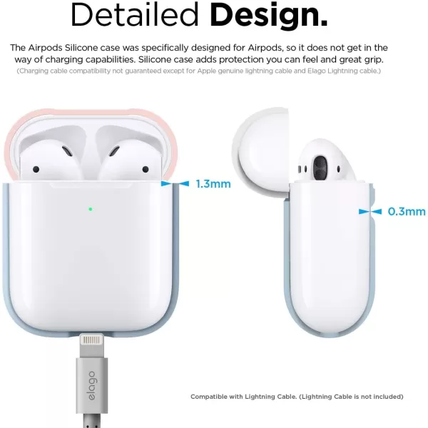 elago Duo Case Compatible with Apple AirPods 2 Wireless Charging Case Front LED Visible AntiSlip Coating Inside BodyJean IndigoTopPeach Medium GreyBodyPastel Blue  TopPink White