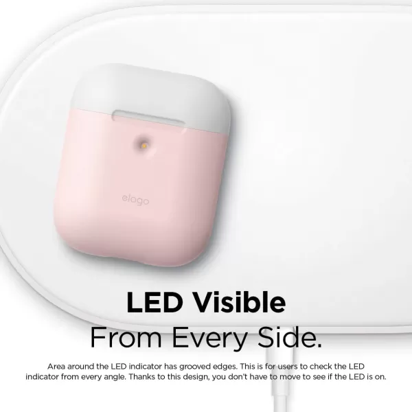 elago Duo Case Compatible with Apple AirPods 2 Wireless Charging Case Front LED Visible AntiSlip Coating Inside BodyJean IndigoTopPeach Medium GreyBodyPink  TopWhite Pastel Blue