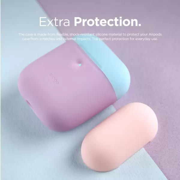 elago Duo Case Compatible with Apple AirPods 2 Wireless Charging Case Front LED Visible AntiSlip Coating Inside BodyJean IndigoTopPeach Medium GreyBodyLavender  TopPastel Blue Lovely Pink