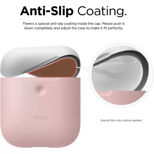 elago Duo Case Compatible with Apple AirPods 2 Wireless Charging Case Front LED Visible AntiSlip Coating Inside BodyJean IndigoTopPeach Medium GreyBodyPink  TopWhite Pastel Blue