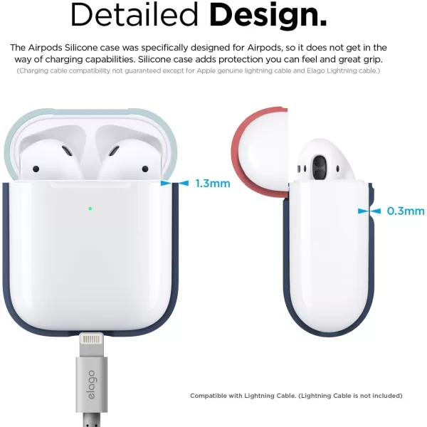 elago Duo Case Compatible with Apple AirPods 2 Wireless Charging Case Front LED Visible AntiSlip Coating Inside BodyJean IndigoTopPeach Medium GreyBodyJean Indigo  TopPastel Blue Italian Rose