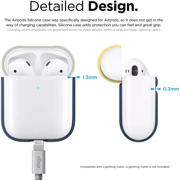 elago Duo Case Compatible with Apple AirPods 2 Wireless Charging Case Front LED Visible AntiSlip Coating Inside BodyJean IndigoTopPeach Medium GreyBodyJean Indigo  TopClassic White Yellow