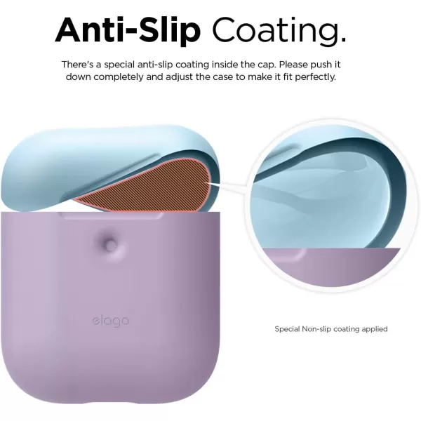 elago Duo Case Compatible with Apple AirPods 2 Wireless Charging Case Front LED Visible AntiSlip Coating Inside BodyJean IndigoTopPeach Medium GreyBodyLavender  TopPastel Blue Lovely Pink