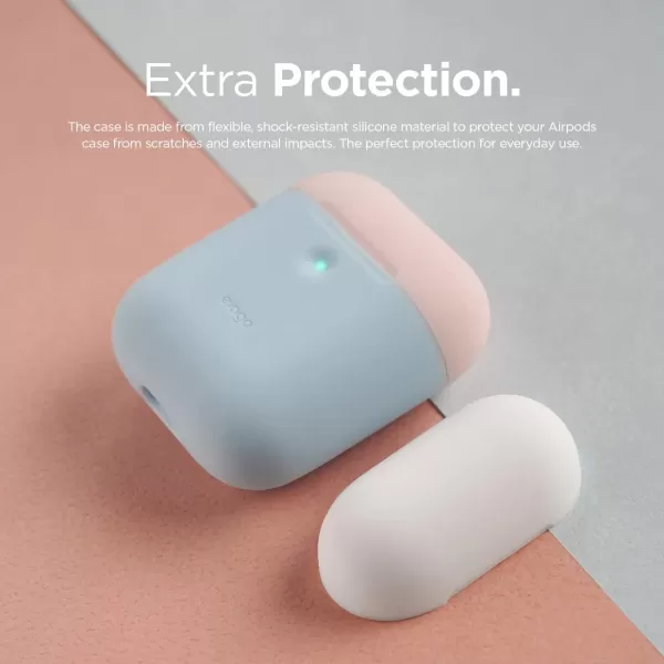 elago Duo Case Compatible with Apple AirPods 2 Wireless Charging Case Front LED Visible AntiSlip Coating Inside BodyJean IndigoTopPeach Medium GreyBodyPastel Blue  TopPink White