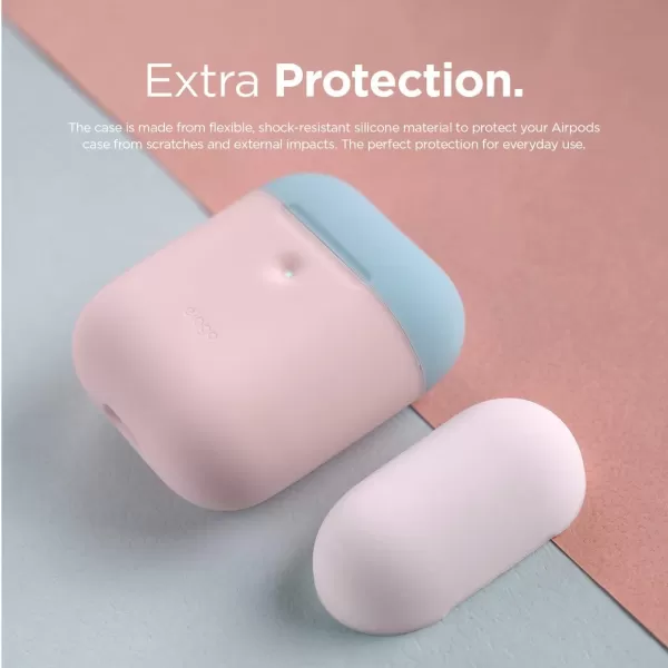 elago Duo Case Compatible with Apple AirPods 2 Wireless Charging Case Front LED Visible AntiSlip Coating Inside BodyJean IndigoTopPeach Medium GreyBodyPink  TopWhite Pastel Blue