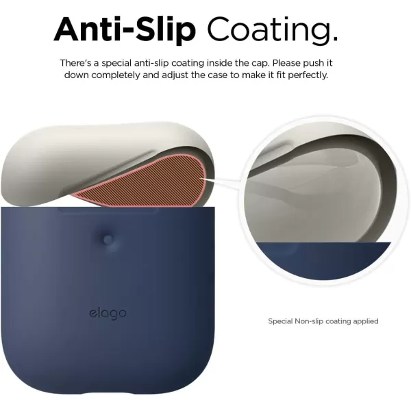 elago Duo Case Compatible with Apple AirPods 2 Wireless Charging Case Front LED Visible AntiSlip Coating Inside BodyJean IndigoTopPeach Medium GreyBodyJean Indigo  TopClassic White Yellow