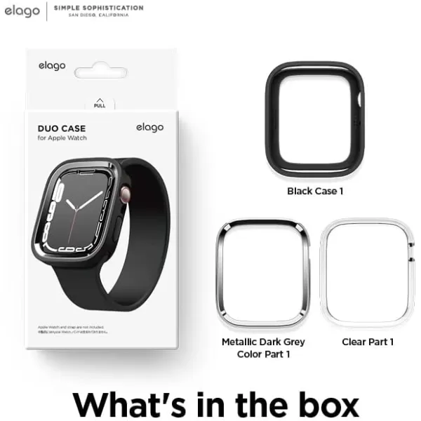 elago Duo Case Compatible with Apple Watch 987654SE Compatible with iWatch 41mm 40mm Full Protection Hard PC  TPU Material Full Access to Screen Two PCs Included Strap not IncludedTPU Black  PC Metalic Dark Grey  Clear 4041mm