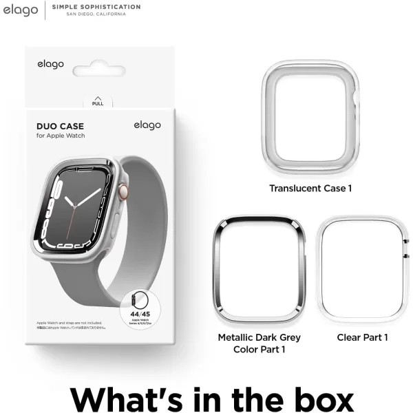 elago Duo Case Compatible with Apple Watch 987654SE Compatible with iWatch 41mm 40mm Full Protection Hard PC  TPU Material Full Access to Screen Two PCs Included Strap not IncludedTPU Transparent  PC Metalic Dark Grey  Clear 4445mm