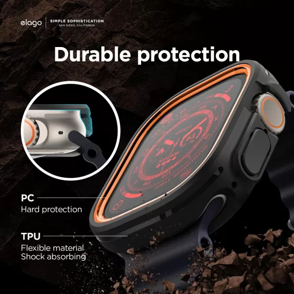 elago Duo Case Compatible with Apple Watch Ultra 2 Apple Watch Ultra Case Full Protection Hard PC  TPU Material Full Access to Screen Two PCs Included Strap not IncludedTPU Black  PC Orange Black