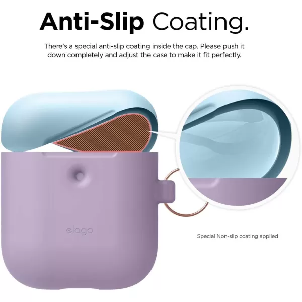 elago Duo Hang Case Compatible with AirPods 2 BodyLavenderTop Pastel Blue Pink  Two Color Caps Front LED Visible Compatible with 2nd Generation Wireless Charging Case Patent RegisteredBodyLavender  Top Pastel Blue Pink