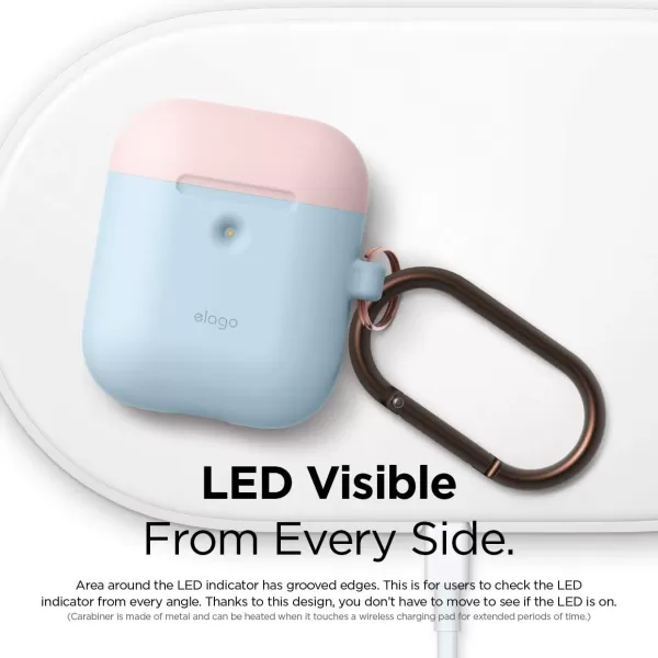 elago Duo Hang Case Compatible with AirPods 2 BodyLavenderTop Pastel Blue Pink  Two Color Caps Front LED Visible Compatible with 2nd Generation Wireless Charging Case Patent RegisteredBodyPastel Blue  TopPink White