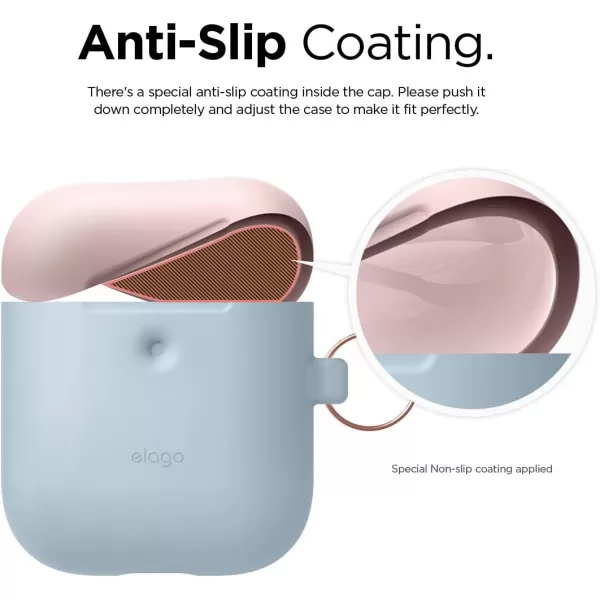 elago Duo Hang Case Compatible with AirPods 2 BodyLavenderTop Pastel Blue Pink  Two Color Caps Front LED Visible Compatible with 2nd Generation Wireless Charging Case Patent RegisteredBodyPastel Blue  TopPink White