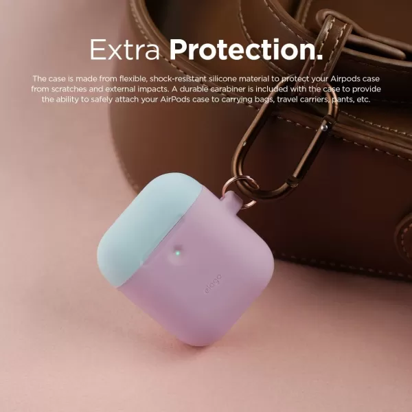 elago Duo Hang Case Compatible with AirPods 2 BodyLavenderTop Pastel Blue Pink  Two Color Caps Front LED Visible Compatible with 2nd Generation Wireless Charging Case Patent RegisteredBodyLavender  Top Pastel Blue Pink