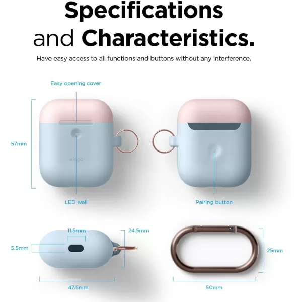 elago Duo Hang Case Compatible with AirPods 2 BodyLavenderTop Pastel Blue Pink  Two Color Caps Front LED Visible Compatible with 2nd Generation Wireless Charging Case Patent RegisteredBodyPastel Blue  TopPink White