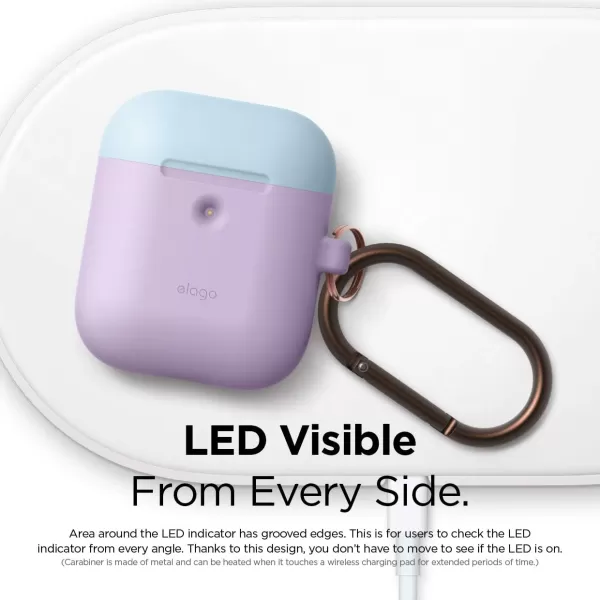 elago Duo Hang Case Compatible with AirPods 2 BodyLavenderTop Pastel Blue Pink  Two Color Caps Front LED Visible Compatible with 2nd Generation Wireless Charging Case Patent RegisteredBodyLavender  Top Pastel Blue Pink