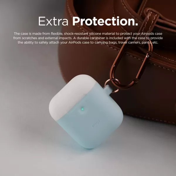 elago Duo Hang Case Compatible with AirPods 2 BodyLavenderTop Pastel Blue Pink  Two Color Caps Front LED Visible Compatible with 2nd Generation Wireless Charging Case Patent RegisteredBodyPastel Blue  TopPink White