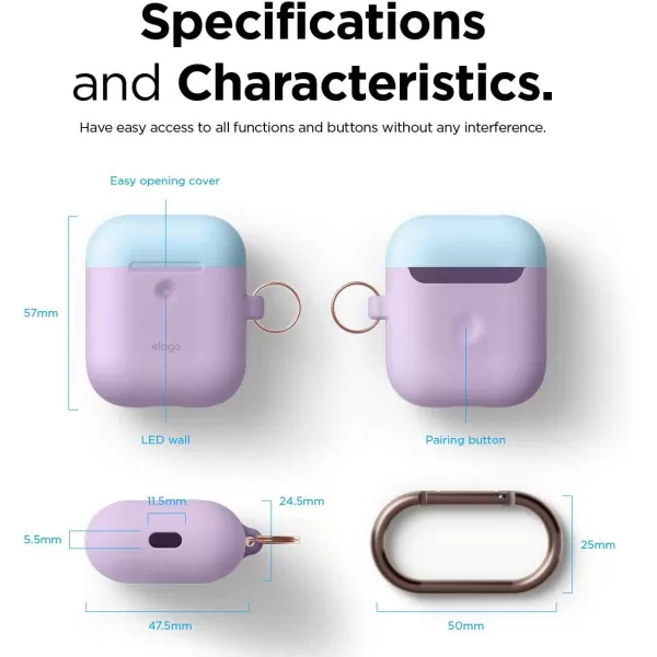 elago Duo Hang Case Compatible with AirPods 2 BodyLavenderTop Pastel Blue Pink  Two Color Caps Front LED Visible Compatible with 2nd Generation Wireless Charging Case Patent RegisteredBodyLavender  Top Pastel Blue Pink